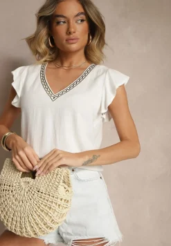 Biała Bluzka z Wiskozą Lnem i Haftem Novillara