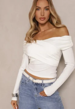 Biała Bluzka z Wiskozą z Hiszpańskim Dekoltem Amodara