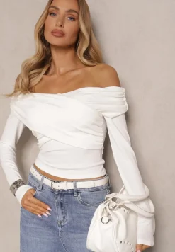 Biała Bluzka z Wiskozą z Hiszpańskim Dekoltem Amodara