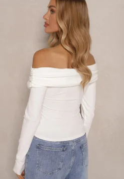 Biała Bluzka z Wiskozą z Hiszpańskim Dekoltem Amodara