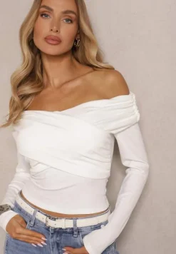 Biała Bluzka z Wiskozą z Hiszpańskim Dekoltem Amodara