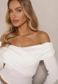 Biała Bluzka z Wiskozą z Hiszpańskim Dekoltem Amodara