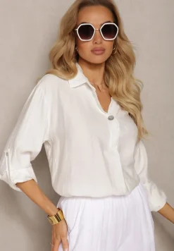 Biała Bluzka z Wiskozy w Stylu Koszuli Zapinana na Guziki Aviessa