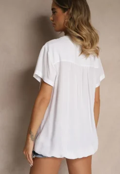 Biała Bluzka z Wiskozy z Dekoltem w Serek Savelae