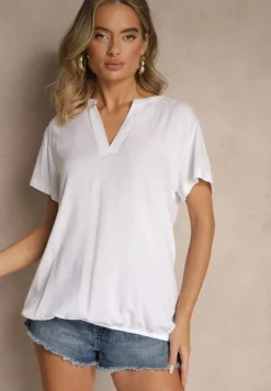 Biała Bluzka z Wiskozy z Dekoltem w Serek Savelae