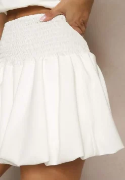 Biała Bufiasta Spódnica o Rozkloszowanym Kroju Balloon z Szeroką Gumką w Pasie Hetitha