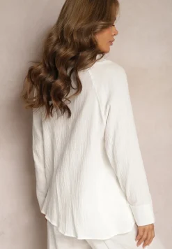 Biała Casualowa Bluzka z Bawełny Wykończona Wiązaniem i Kołnierzykiem Cyrilla