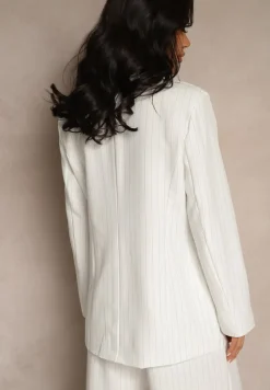 Biała Dwurzędowa Marynarka z Wiskozą i Usztywnianą Linią Ramion Ellirisa