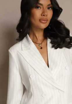 Biała Dwurzędowa Marynarka z Wiskozą i Usztywnianą Linią Ramion Ellirisa