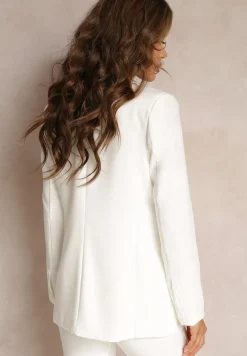 Biała Dwurzędowa Marynarka z Ozdobnymi Klapami Elizabeto