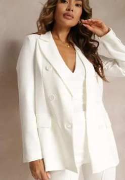 Biała Dwurzędowa Marynarka z Ozdobnymi Klapami Elizabeto