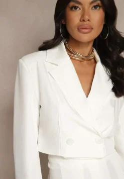 Biała Dwurzędowa Marynarka o Krótkim Fasonie Redafira