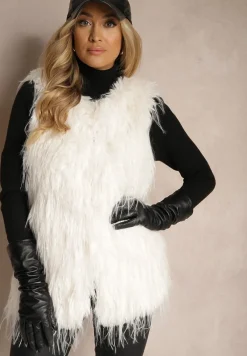 Biała Futerkowa Kamizelka o Prostym Kroju z Kieszeniami Venialith