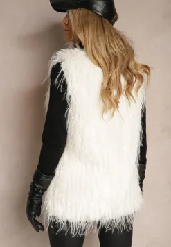 Biała Futerkowa Kamizelka o Prostym Kroju z Kieszeniami Venialith