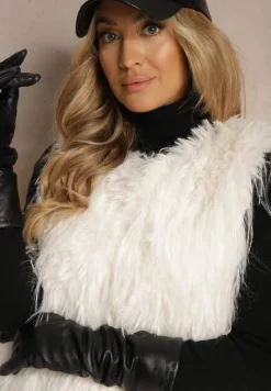 Biała Futerkowa Kamizelka o Prostym Kroju z Kieszeniami Venialith