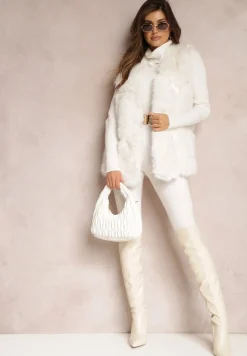 Biała Futrzana Kamizelka z Wstawkami z Ekoskóry Lewja