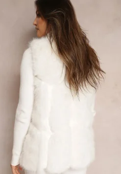 Biała Futrzana Kamizelka z Wstawkami z Ekoskóry Lewja