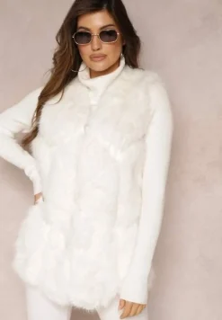 Biała Futrzana Kamizelka z Wstawkami z Ekoskóry Lewja