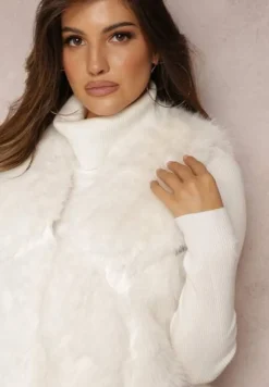 Biała Futrzana Kamizelka z Wstawkami z Ekoskóry Lewja