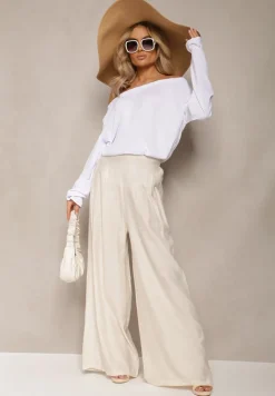 Biała Gładka Bluzka z Falbanką i Marszczeniami Seramme