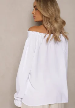 Biała Gładka Bluzka z Falbanką i Marszczeniami Seramme