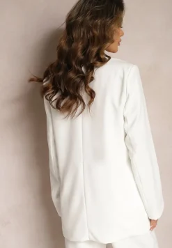 Biała Gładka Klasyczna Marynarka z Guzikiem i Kieszeniami Electrane
