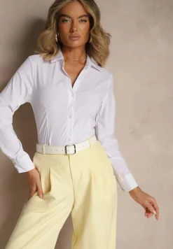 Biała Gładka Koszula Zapinana na Guziki Hejora