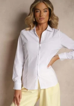 Biała Gładka Koszula Zapinana na Guziki Hejora