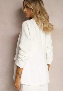Biała Gładka Marynarka z Rękawami 7/8 i Klapami Adylia