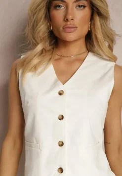 Biała Garniturowa Kamizelka z Bawełny Zapinana na Guziki Tiamarine