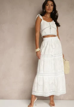Biała Haftowana Bawełniana Spódnica Ozdobiona Chwostami Eleamelia