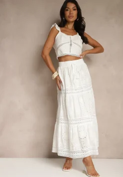 Biała Haftowana Bawełniana Spódnica Ozdobiona Chwostami Eleamelia
