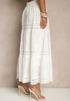 Biała Haftowana Bawełniana Spódnica Ozdobiona Chwostami Eleamelia