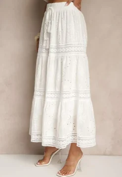 Biała Haftowana Bawełniana Spódnica Ozdobiona Chwostami Eleamelia