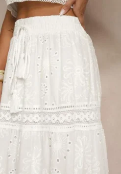 Biała Haftowana Bawełniana Spódnica Ozdobiona Chwostami Eleamelia