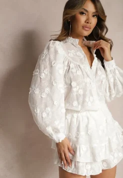 Biała Haftowana Koszula z Bawełny z Guzikami Giriana