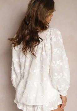 Biała Haftowana Koszula z Bawełny z Guzikami Giriana