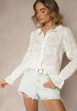 Biała Haftowana Koszula z Bawełny z Koronką Natraviela