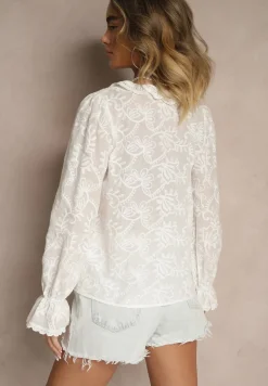 Biała Haftowana Koszula z Bawełny z Koronką Natraviela