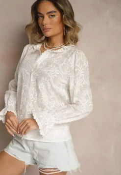 Biała Haftowana Koszula z Bawełny z Koronką Natraviela