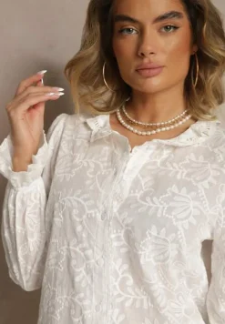 Biała Haftowana Koszula z Bawełny z Koronką Natraviela