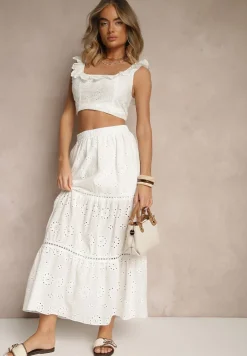 Biała Haftowana Spódnica z Bawełny o Rozkloszowanym Kroju Fevarine