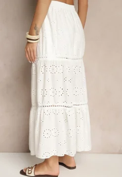 Biała Haftowana Spódnica z Bawełny o Rozkloszowanym Kroju Fevarine
