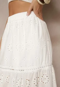 Biała Haftowana Spódnica z Bawełny o Rozkloszowanym Kroju Fevarine