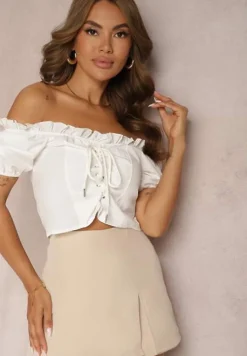 Biała Hiszpanka Bluzka z Krótkim Rękawem Viknina