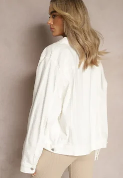 Biała Jeansowa Kurtka z Bawełny z Metalicznym Guzikami Urielati