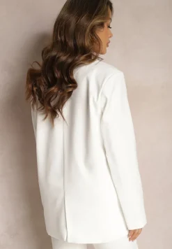 Biała Jednorzędowa Marynarka o Pudełkowym Fasonie z Kieszeniami Stilvina