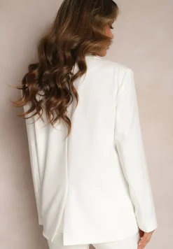 Biała Jednorzędowa Marynarka Oversize z Metalicznymi Literkami i Kieszeniami Loriviella