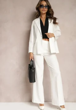 Biała Jednorzędowa Marynarka Klasyczna z Imitacją Kieszeni Racabba