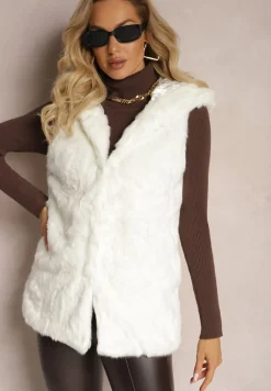 Biała Kamizelka Futrzana z Kapturem Linie
